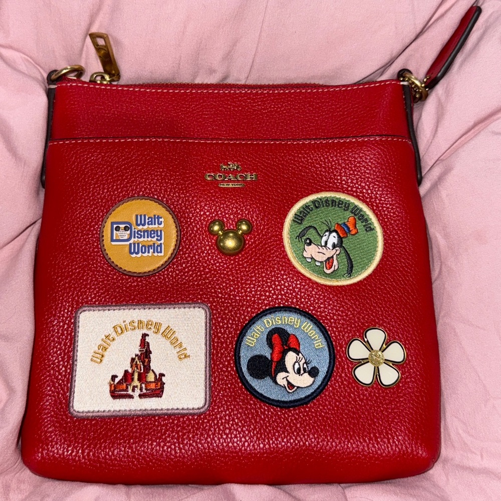 Coach Red Crossbody Bag with Disney Patches